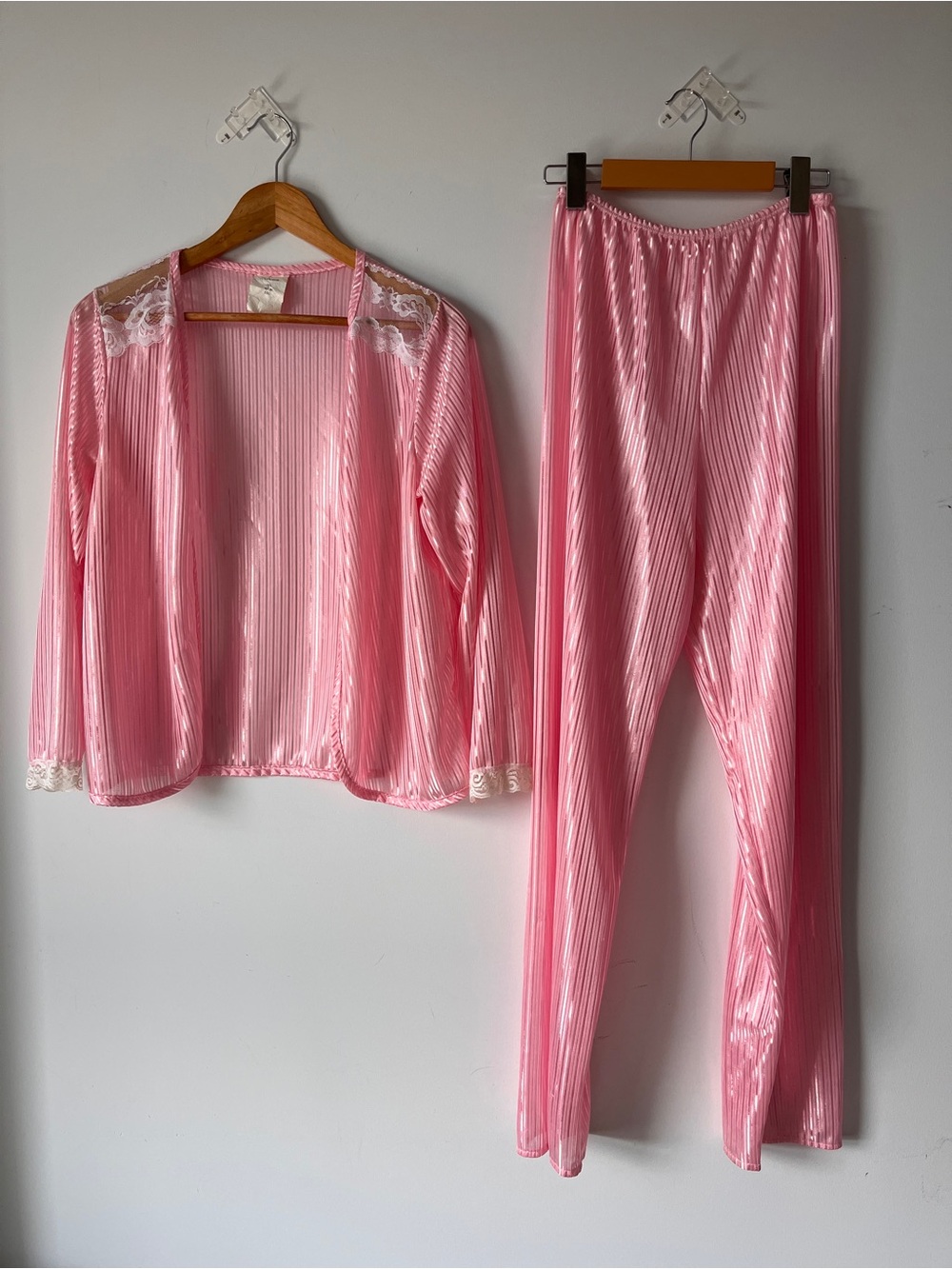 ⭐ 3/$40 Eligible⭐️ Pink 2-Pc Lounge Set | Lace Trim Boudoir | Jacket and Pants
